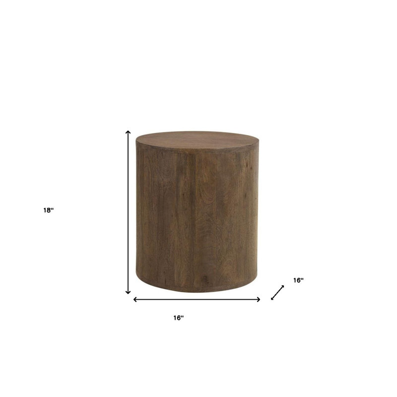 18" Solid Wood Round End Table, Wood Brown