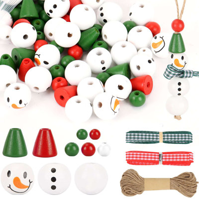 193PCS Christmas Wood Beads Snowman Wooden Bead Kit for DIY Crafts Christmas Decoration