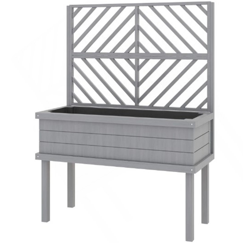 Spacious Raised Garden Bed,Elevated Wood Planter With Trellis For Climbing Plants,With Legs And Drainage Holes, Gray