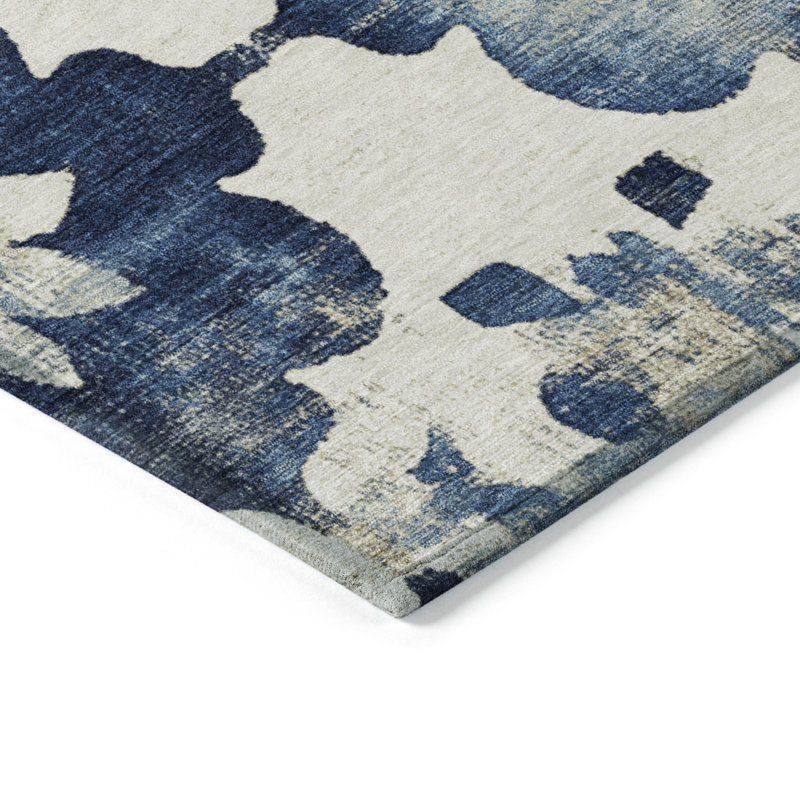 Tapis bleu marine intérieur / extérieur lavable à la machine, Rond 8 pi