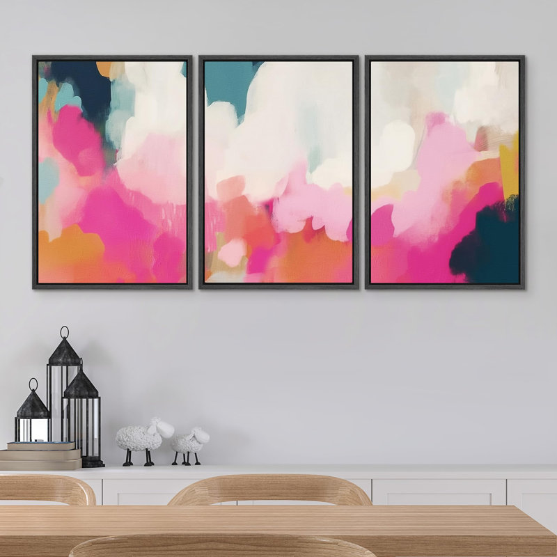 Color Blocks " Vibrant Abstract Contemporary Colour Illustration Modern Colourful Ultra " 3 - Pieces, Noir
