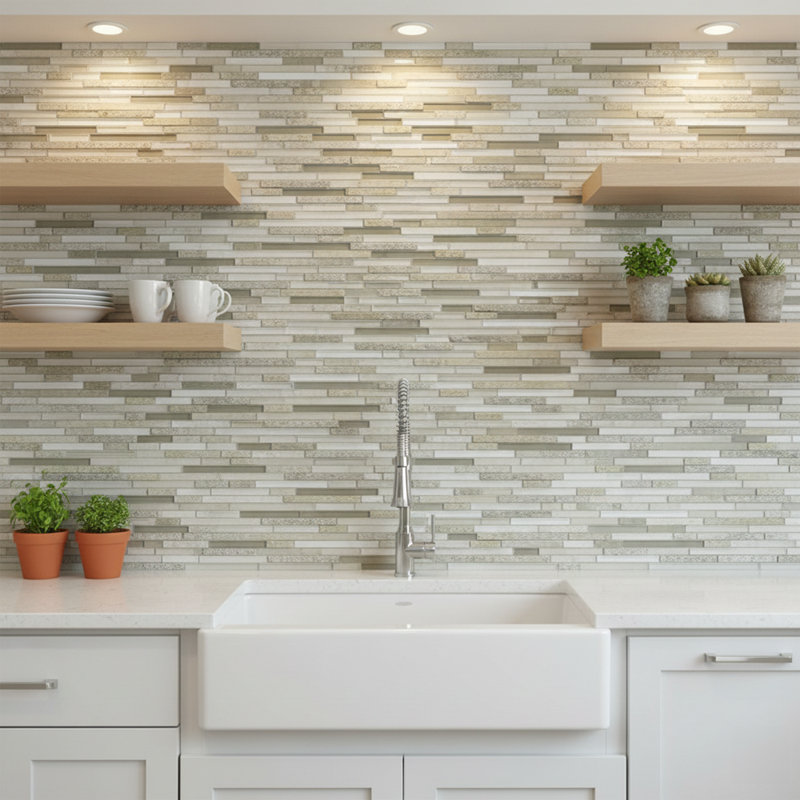 Carreau de mosaïque linéaire en pierre naturelle / verre 12 po x 12 po Denver, Gris