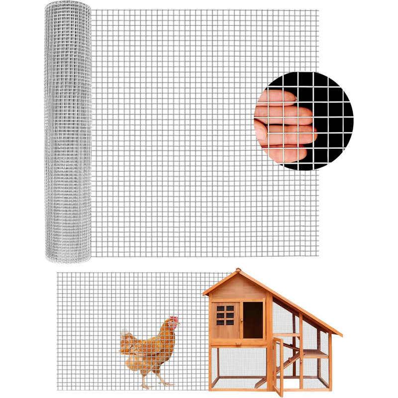 Hex Wire Fence Roll - Filet galvanisé résistant aux animaux, Argent argent, H 100 po x l 48 po x P 0,47 po