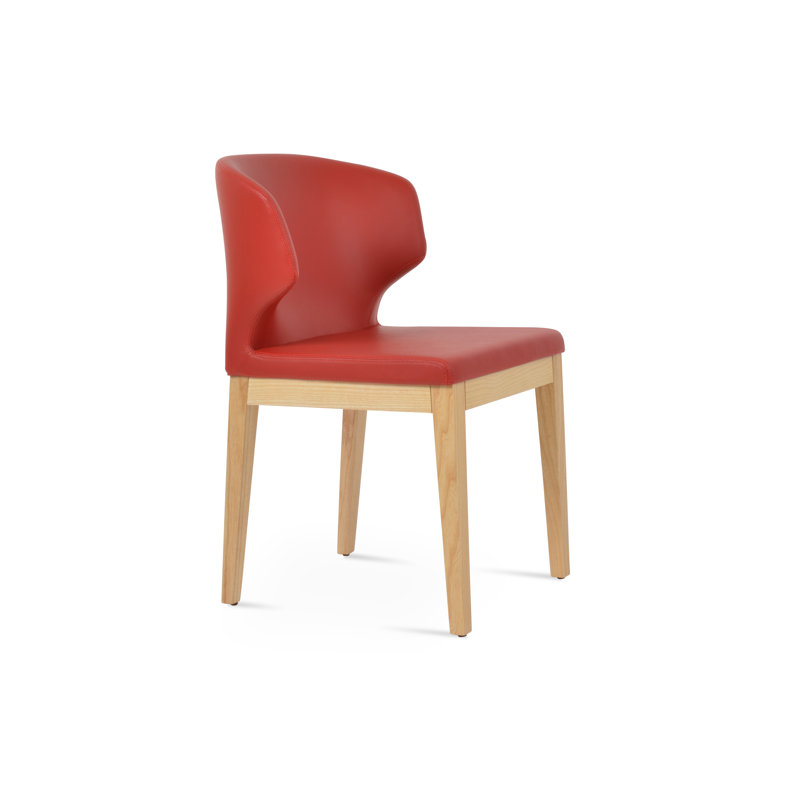 Amed Wood Side Chair, Faux Leather Gray, Ash Natural
