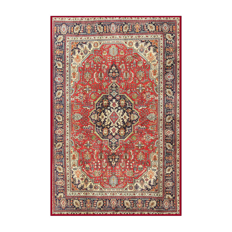 Tapis beige/vert/rouge traditionnel Shetter, Rectangle 2 pi x 5 pi