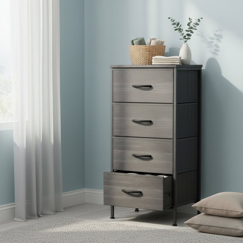 Enegess 4 Drawer Storage Dresser Chest, Black Wood