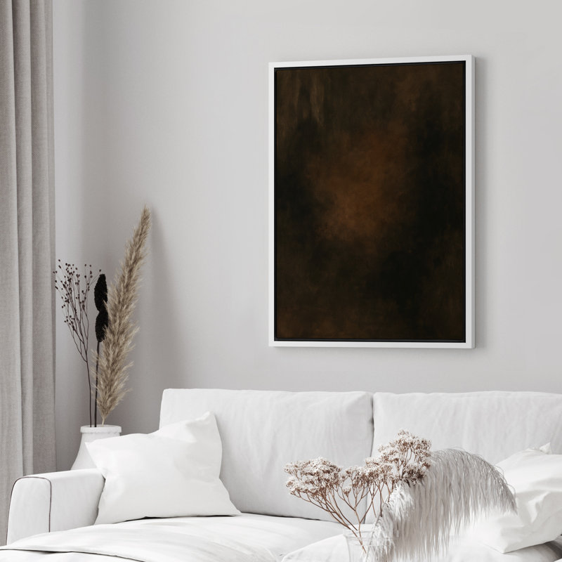 «Dark Brown Gradient Abstract Minimalist Moody Decor», reproduction d'art sur toile encadrée, H 36 po x l 24 po, Blanc