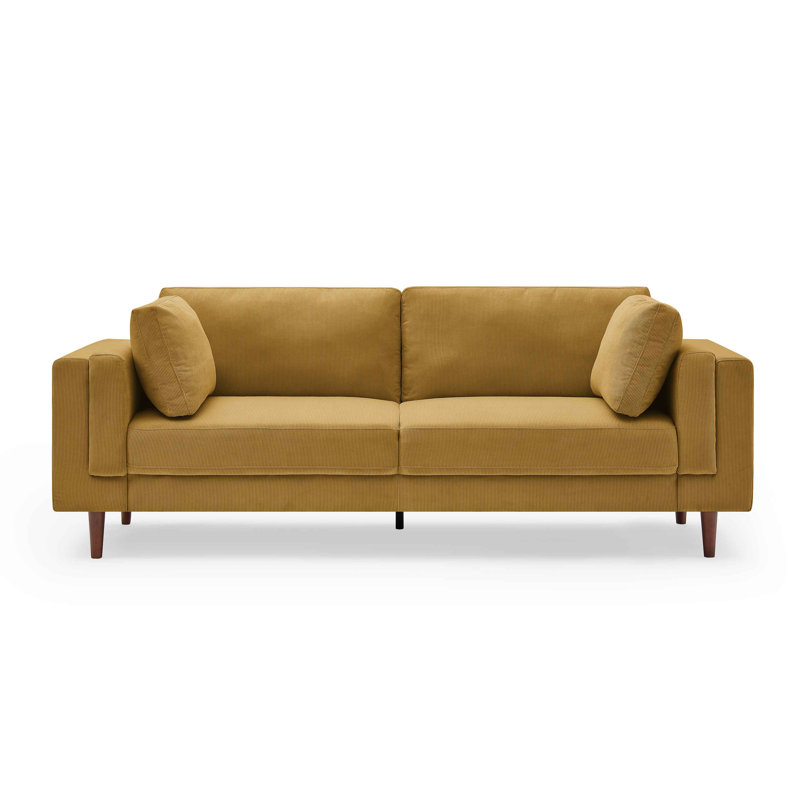 Kraz 215.9Cm Square Arms Sofa, Yellow Corduroy