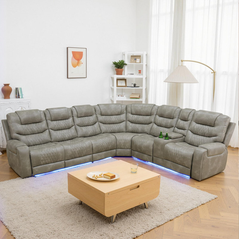 Ensemble de canapé inclinable 3 pièces en cuir gris