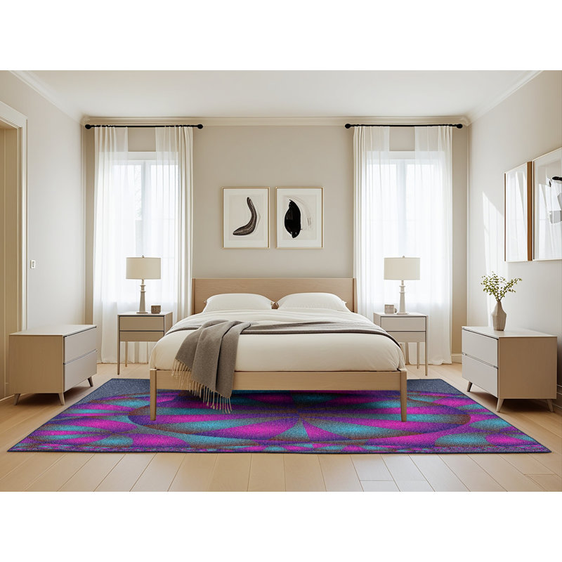 Tapis bleu rose/aqua tissée à la machine, Rectangle de 5 pi x 8 pi