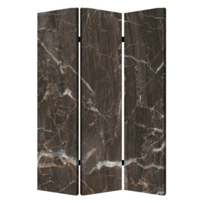 72" Grey Canvas Folding Three Panel Screen Room Divider