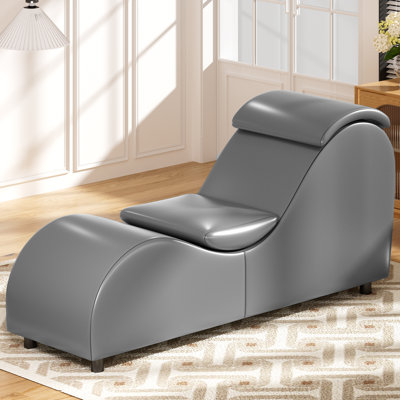 Curved Faux Leather Yoga Chaise Lounge,Ergonomic Stretch Chair with Removable Washable Cover, Dark Grey