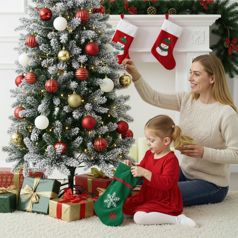 Arbre de Noël floqué au crayon, arbre artificiel pré-éclairé avec 8 modes de lumière chaude, mince décoration de Noël artificielle