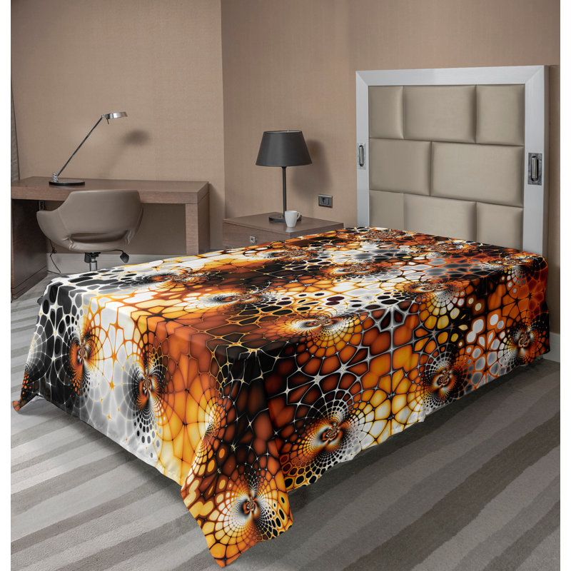 Ambesonne Top Flat Sheet Curving Art, Black Orange Gray Abstract, Twin XL Flat Sheet