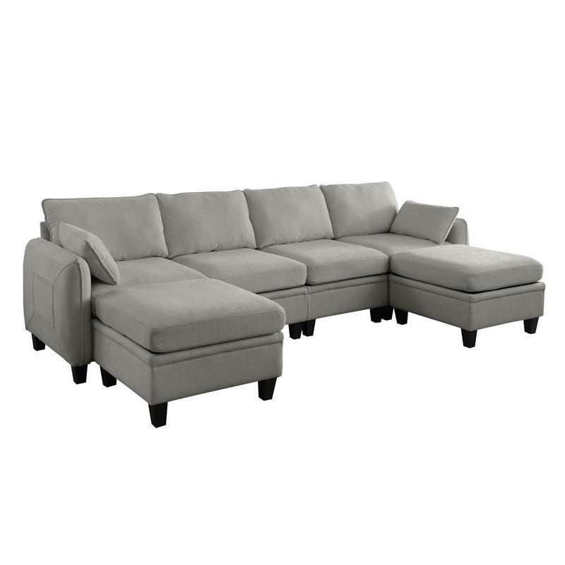 109 Inch DARK GREY Chenille Modular Sectional Sofa,  L-Shaped Cloud Couch With Storage Ottoman, DIY Combination For Living Room