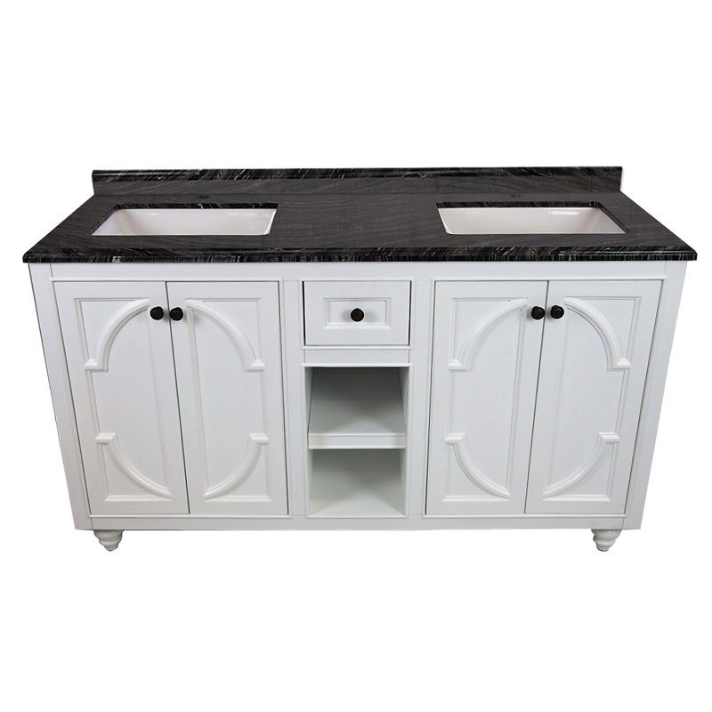 Ensemble de meuble-lavabo de salle de bain double 60 po Mundy, Bois noir, Blanc