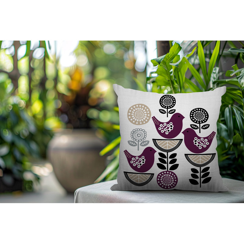 Oreiller carré réversible intérieur / extérieur Reva Bird, Mauve, Carré 17 po