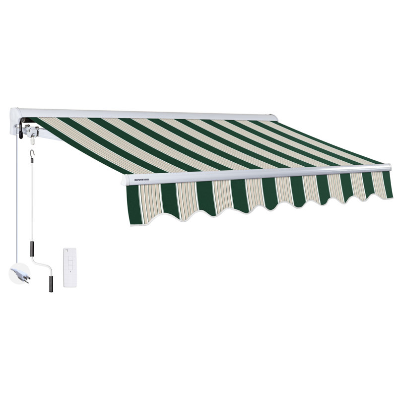Advaning 14'x10' Motorized Patio Retractable Awning, 10.5" H x 165" W x 118" D, Garden Green/Sand Beige Stripes