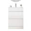 Meuble de salle de bain de 61 cm avec lavabo, 2 tiroirs, lavabo à bords épais et fermeture amortie, poignées design, blanc brillant, système de lavabo fonctionnel, montage simple et unique