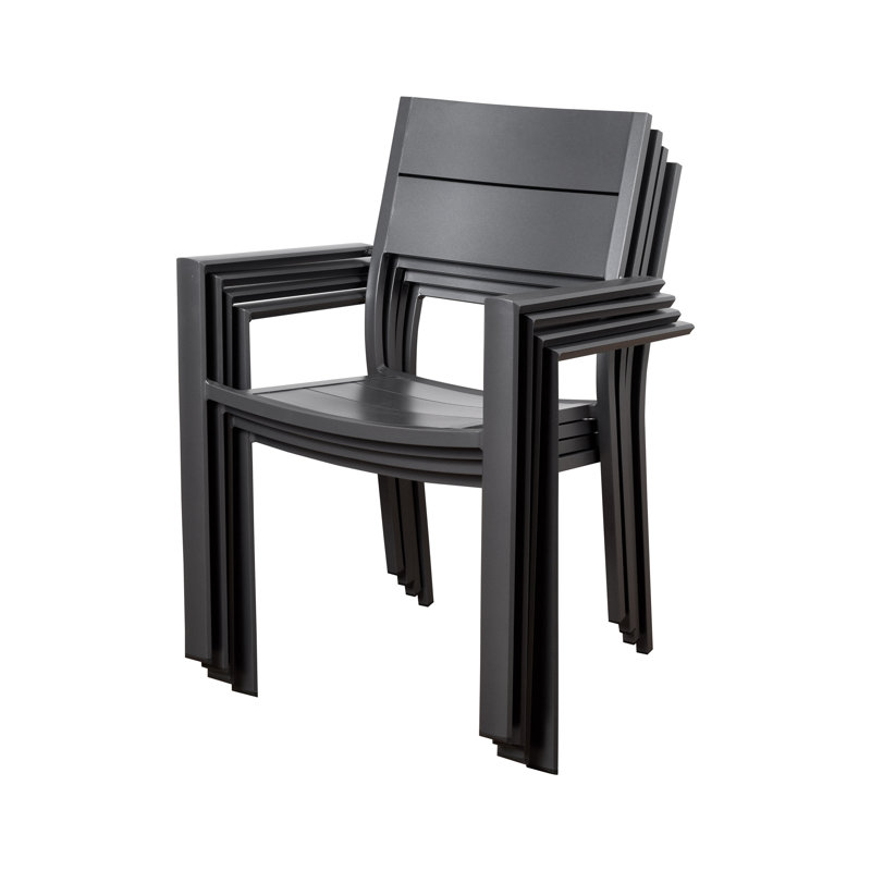 Gray Aluminum Stackable Outdoor Dining Chairs, Set of 4