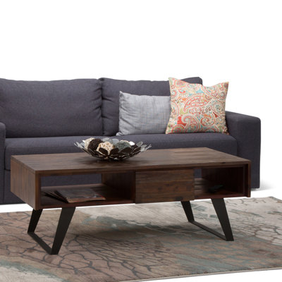Lowry 48"W Solid Acacia Wood and Metal Modern Industrial Coffee Table with Drawers and Open Storage