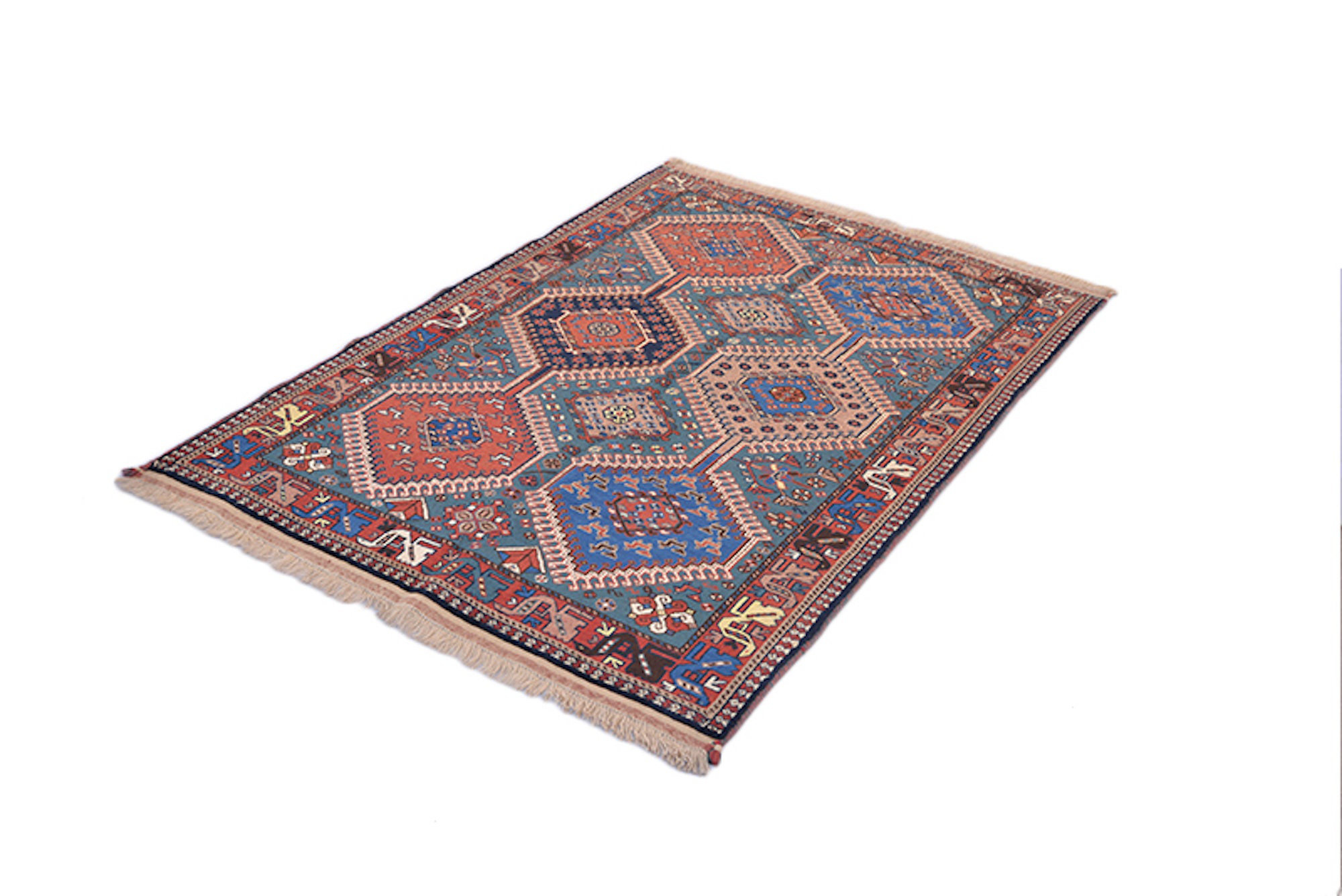Yaralas One-of-a-Kind Hand-Knotted Coral/Blue 3'4" x 4'9" Wool Area Rug ...