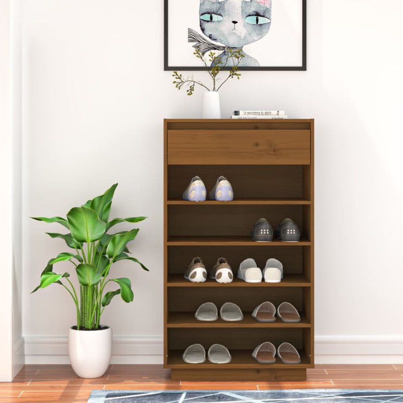 10 Pair Solid Wood Shoe Storage Cabinet, Brown