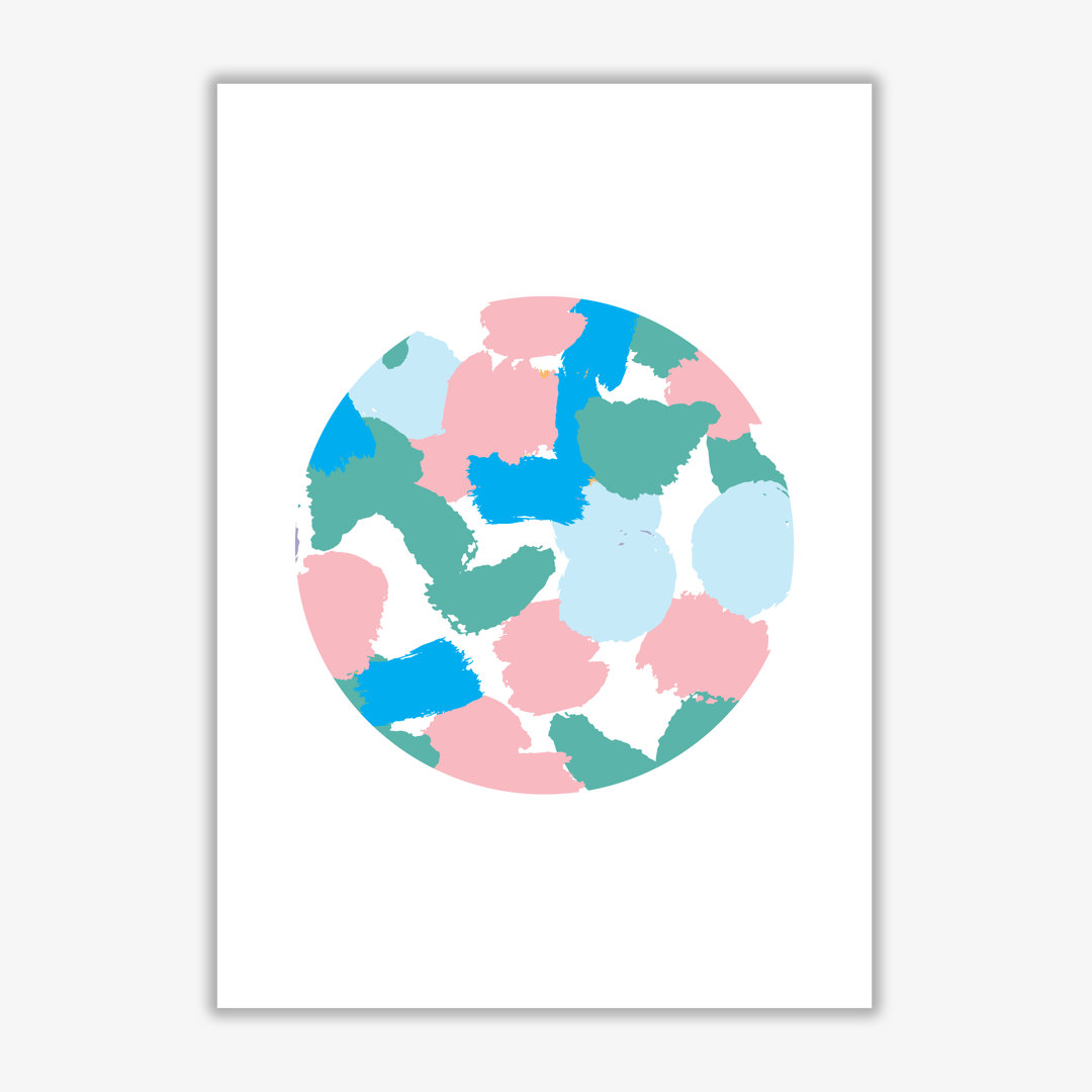 Pink and Green Paint Splodge Circle Abstract - Graphic Art Print on Paper