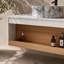 Meuble-lavabo flottant de 36 po avec lavabo vasque en marbre veiné gris, meuble-lavabo mural avec tablette ouverte, finition blanche avec décor en bois, conception moderne peu encombrante (livré dans 2 boîtes)-971581875