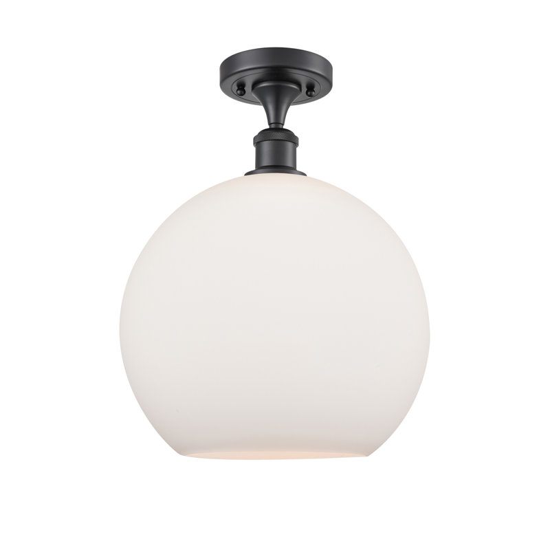 Cindi Glass Semi Flush Mount, Matte White, 16.38" H x 11.75" W x 11.75" D, Matte Black