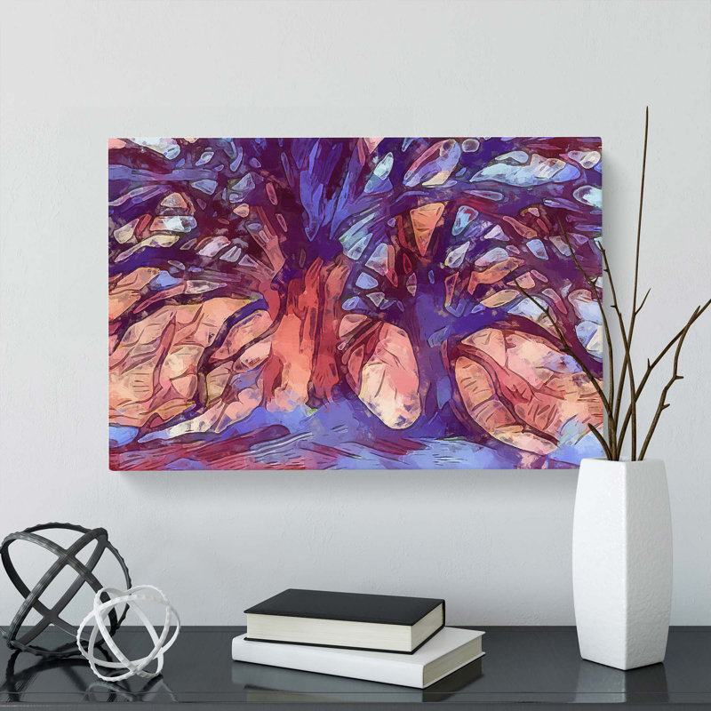 Two Beautiful Trees In Abstract - Wrapped Canvas Painting, 40cm H x 60cm W x 3cm D