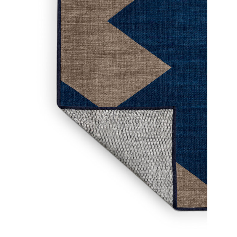 Machine Washable Checkered Blue Area Rug, Square 7'