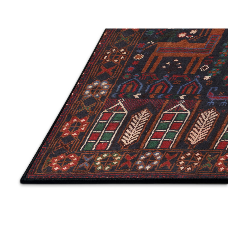 Tapis traditionnel brun / rouge / vert, Rectangulaire 8 pi x 10 pi