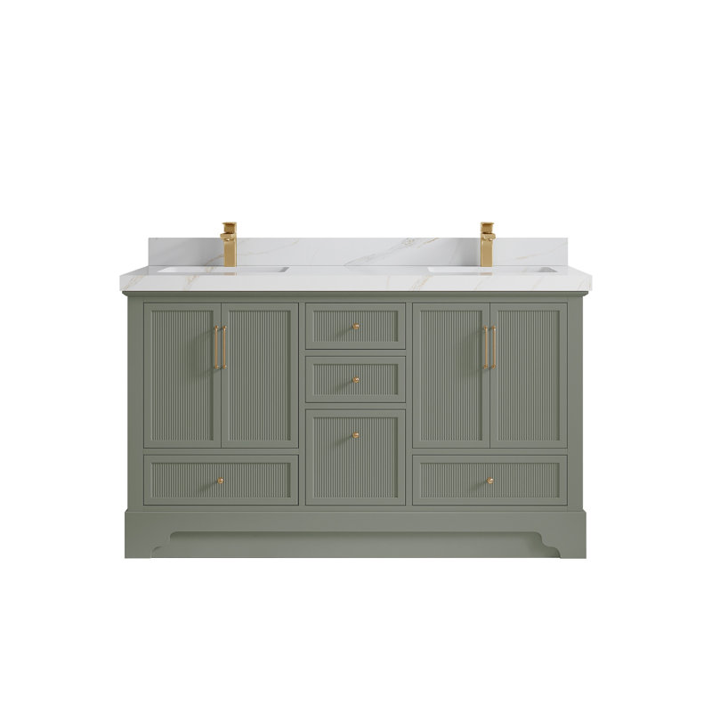 Meuble-lavabo double avec plateau Alys 60 (option boutons)