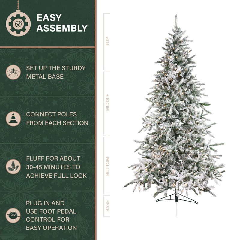 Mountain 7.5' White Pine Artificial Christmas Tree with 550 Clear/White Lights, White