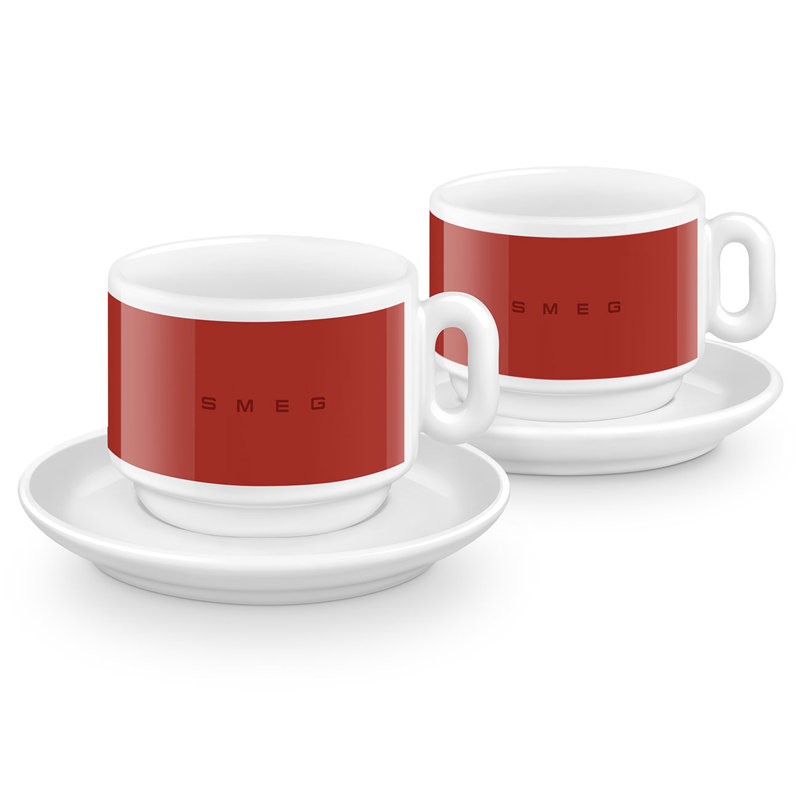 Ensemble de 2 tasses à cappuccino style années 50 en porcelaine, Beige