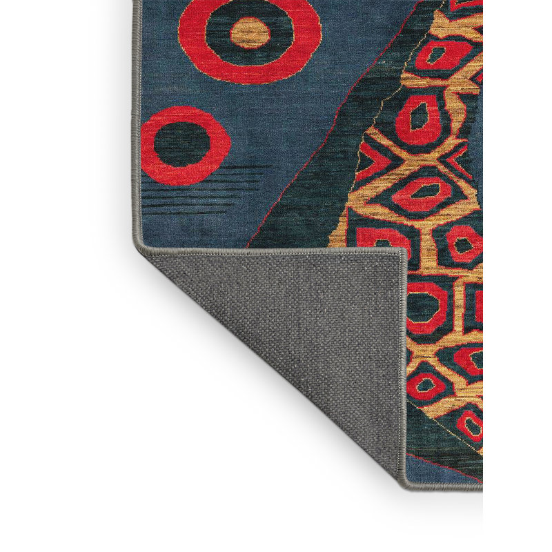 Tapis abstrait bleu / rouge / crème Conway, Rectangle 5 pi x 7 pi