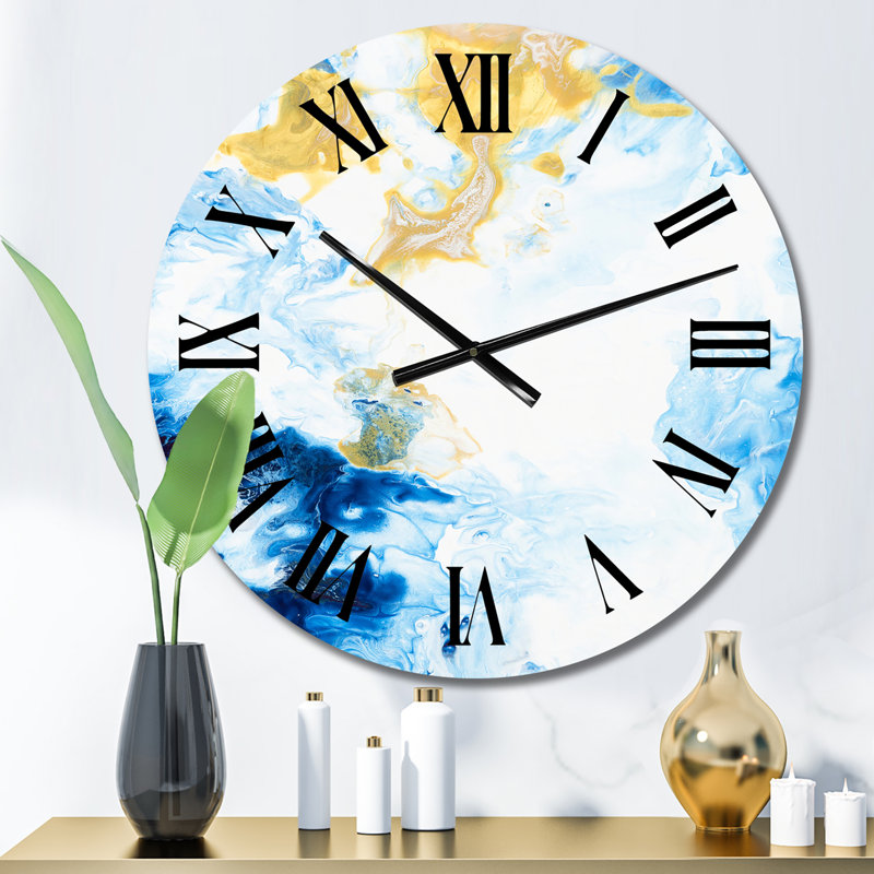 Horloge murale moderne bleue et blanche, Surdimensionné
