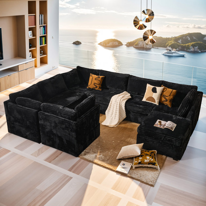 8-piece Plush Corduroy Modular Sectional Sofa With Ottoman, Comfy Deep Seat Cloud Couch, Upholstered Living Room Set
