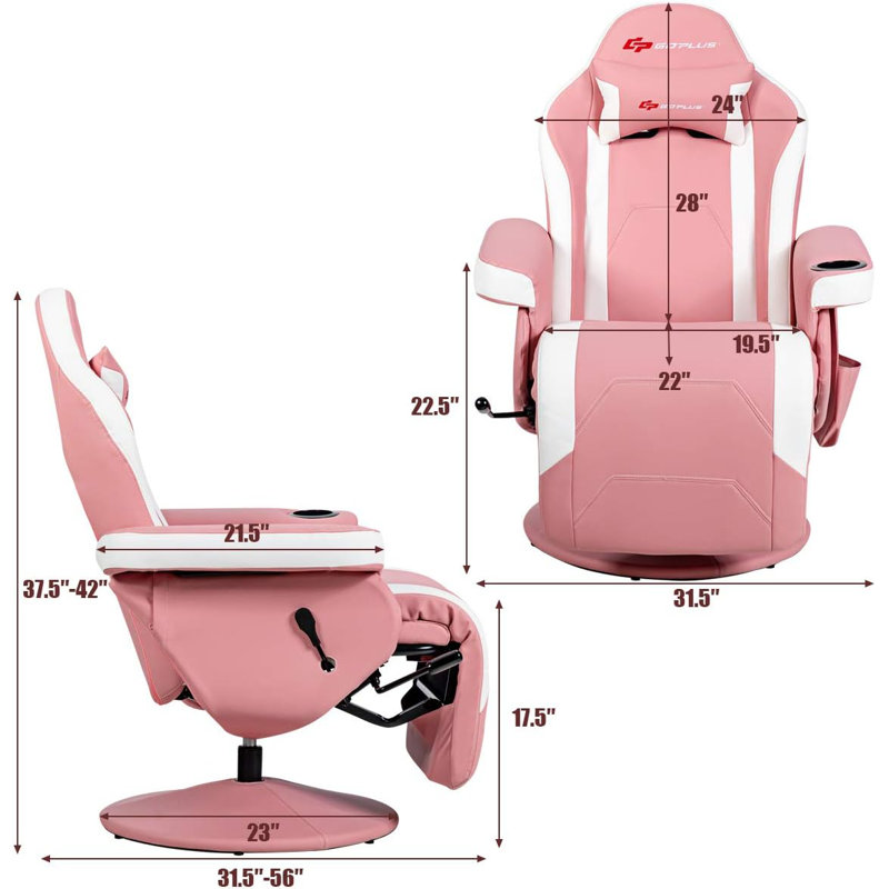 Fauteuil de jeu de course et de course inclinable, réglable et ergonomique en similicuir rose / blanc