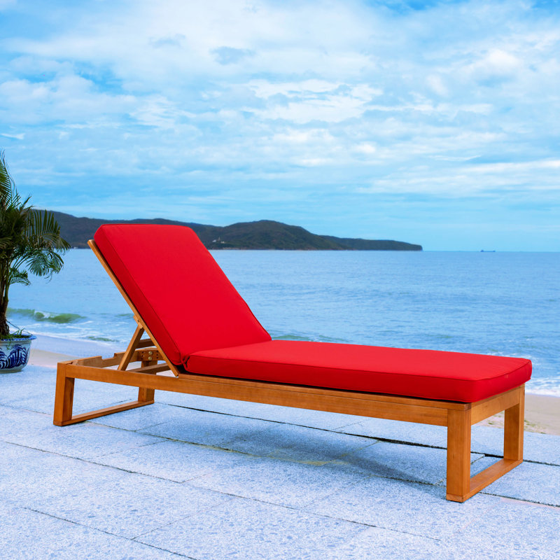 Faunce Outdoor Eucalyptus Wood Chaise Lounge , Cushion Included, Natural, Red