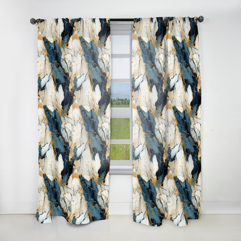 Rideau obscurcissant doré doré et sarcelle doré luxueux - 1 panneaux, L 52 po x L 63 po