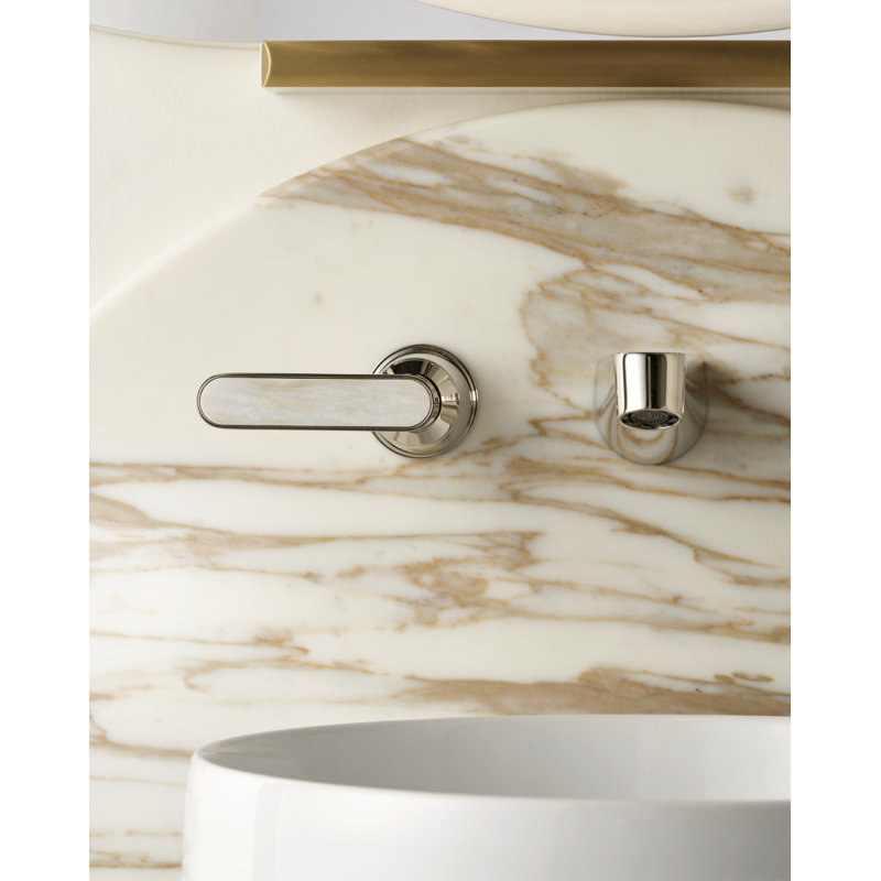 Twenties Basin Wall Mounted Mixer, Rough-in Box, Polished Nickel/Calacatta Oro