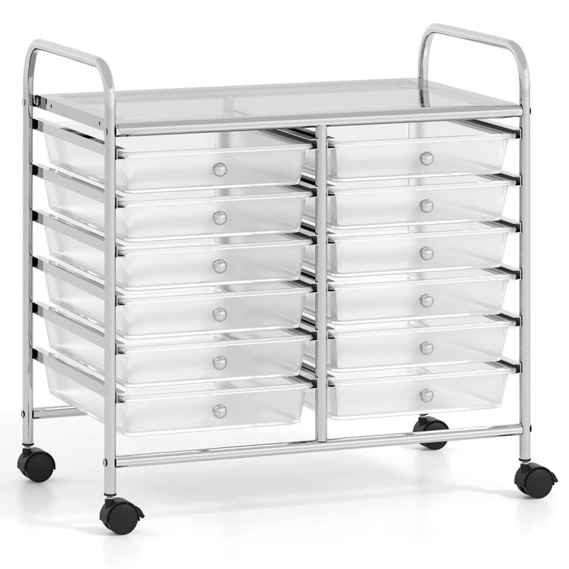 12 bacs de rangement à roulettes, Argenté/Transparent