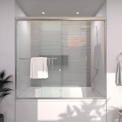 56-60" W x 56" H  Sliding Semi-Frameless Tub Door With Clear Glass And Handles