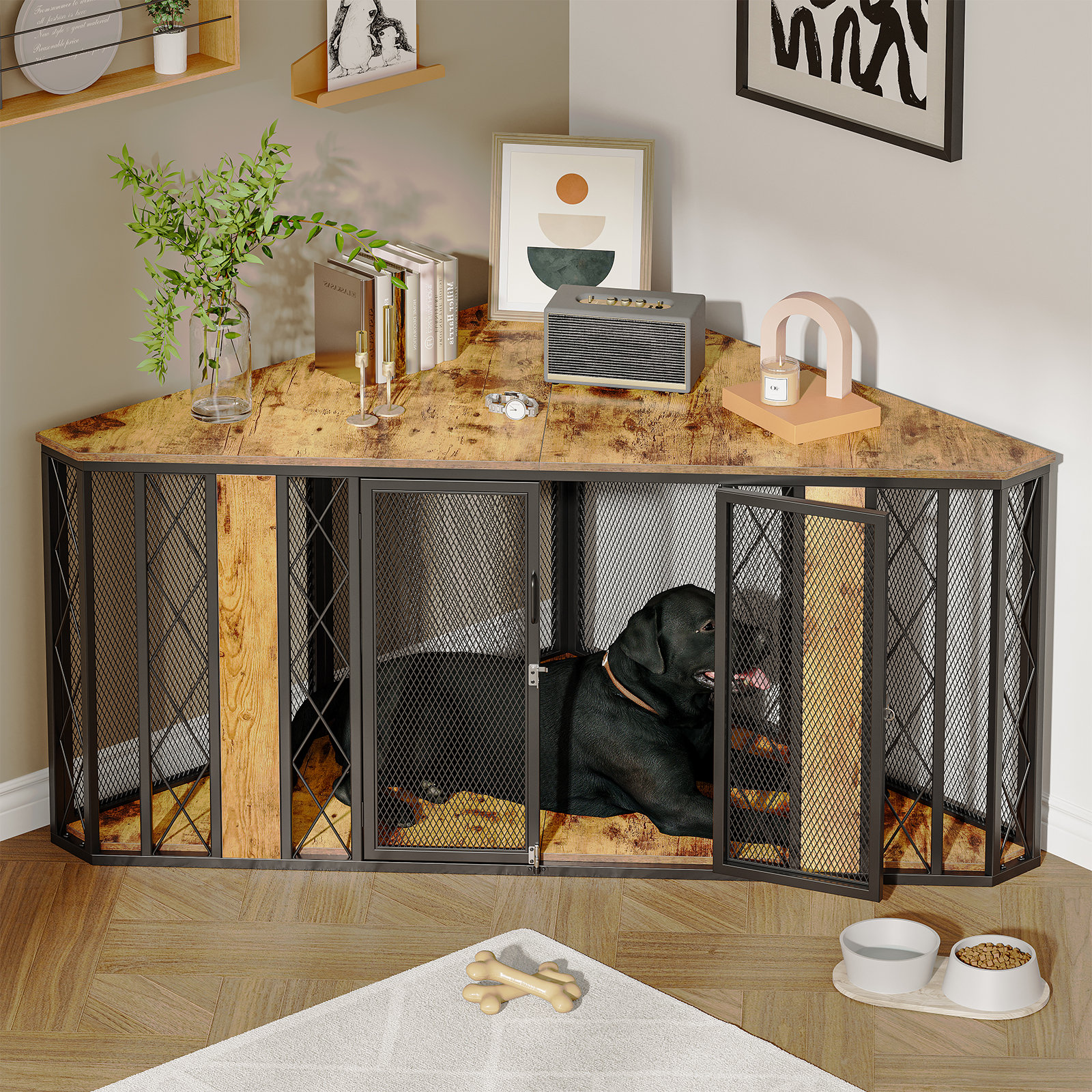 View of Tucker Murphy Pet™ 67 Inch Large Corner Dog Crate Furniture, Decorative ...