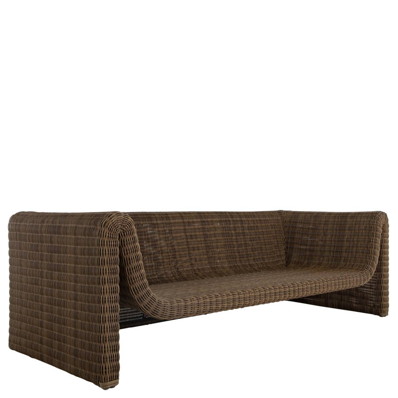 Como 90.75" Wide Outdoor Rectangle Patio Sofa with Cushions, No Welt, Linen Snow, Raffia