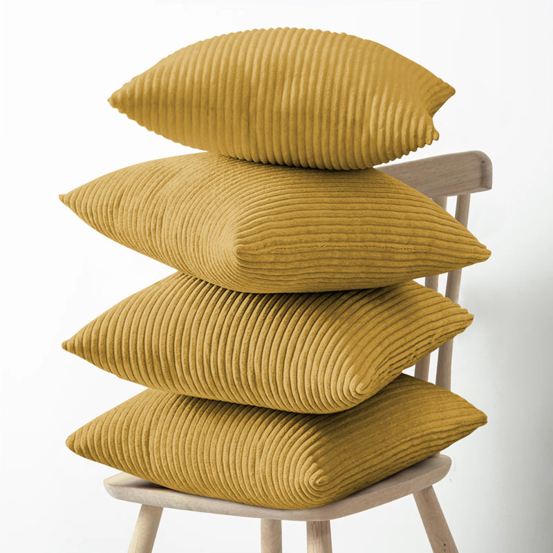 Shadwell Striped Square Scatter Crushed Velvet Cushion Cover, Ochre