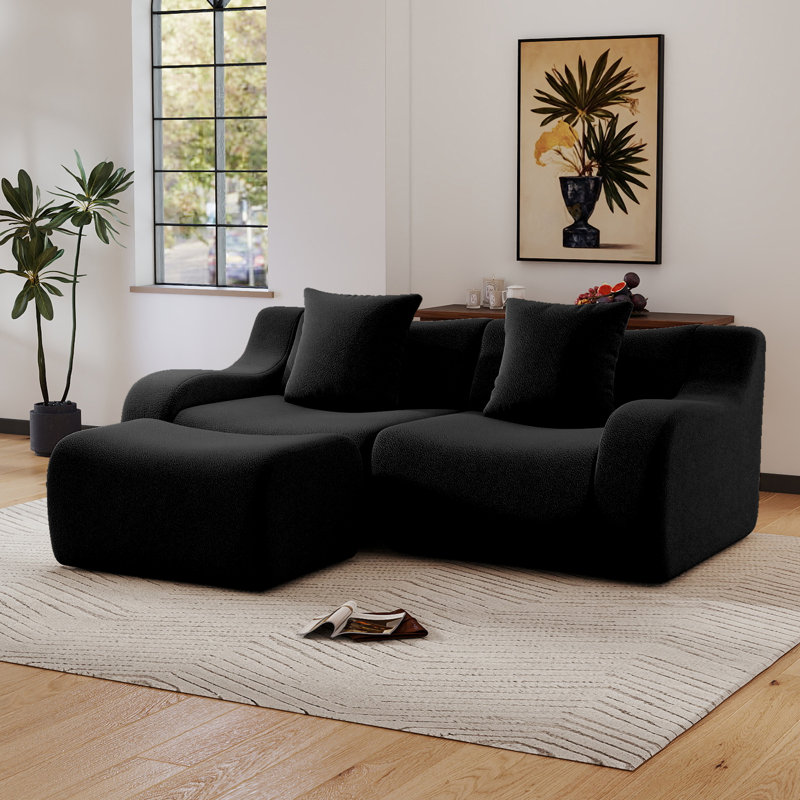 Canapé en L doux avec repose-pieds en L, Noir