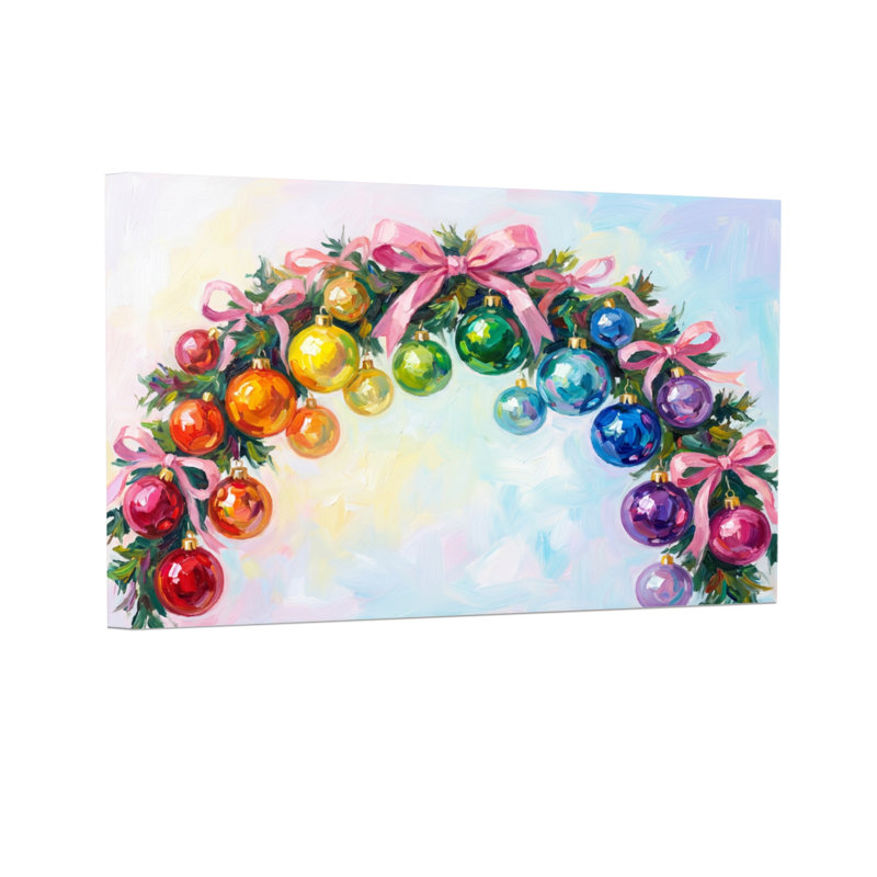 Ornements de Noël colorés avec rubans roses, H 16 po x l 24 po